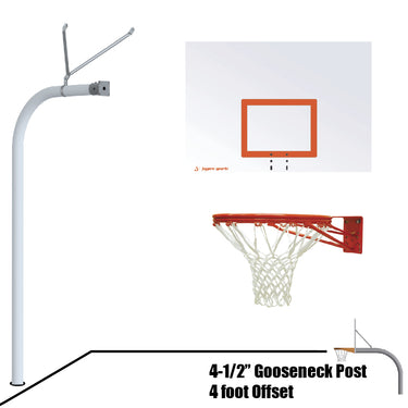 Basketball System - Gooseneck (4-1/2 in. Pole with 4 ft. Offset) - 60 in. Steel Board - Double Rim Goal